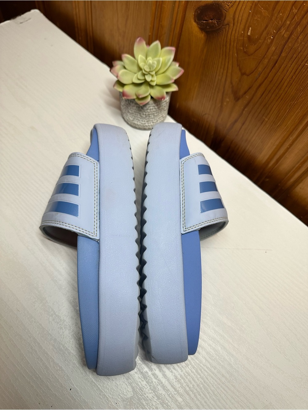adidas Light Blue Striped Slide Sandals - Picture 10 of 15